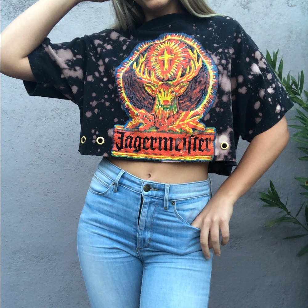 Jager Meister acid wash custom crop T-shirt